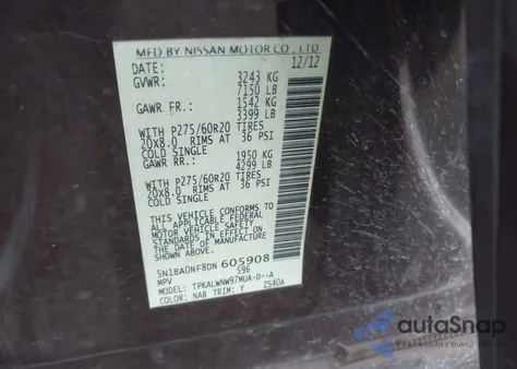 2013 Nissan Armada Platinum z USA, uszkodzony, nr VIN 5N1BA0NF8DN605908